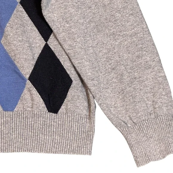 VTG Dockers Men's Argyle‎ Sweater Medium Gray Blue Cotton Crewneck Preppy Golf - Picture 5 of 11